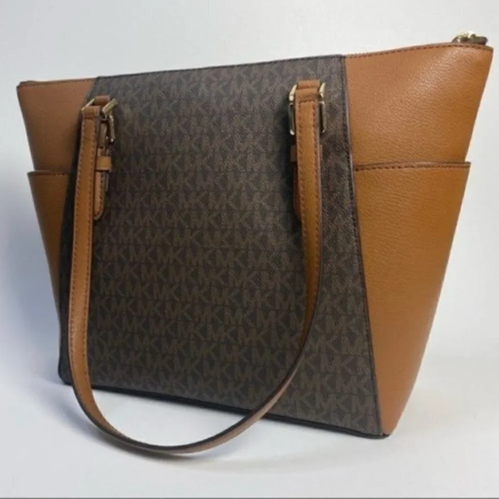 Michael Kors Charlotte Large Logo Top-Zip Tote Carryall Bag in Brown - Picture 11 of 14